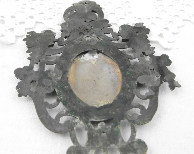 Vintage Ornate Neo Classical Silver Plated Cast Metal Plaque with Engraved Monogram L B, French Metal Decorative item with the Letters L B