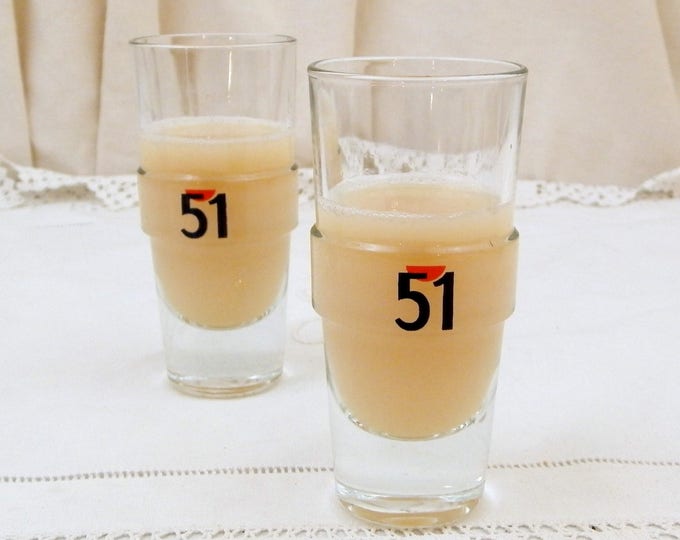 2 Vintage French Pastis 51 Glasses, Pair French Aperitif Glasses, Pernod Ricard