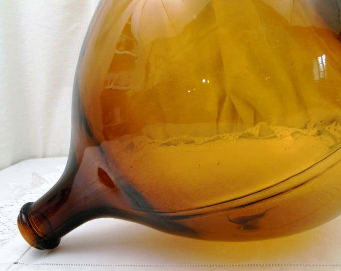 Vintage French Amber Glass Demijohn / Carboy 10 L / 2.6 Gallons, French Country Farmhouse Decor, Huge Round Brown Bottle from France