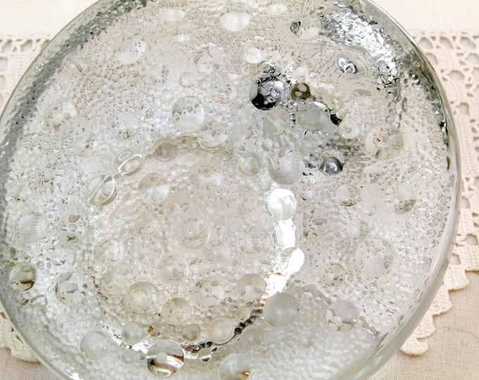 Vintage Solid Crystal Glass Mid Century Candle Holder, 1970s Chamberstick made of Thick Glass, Studio Glass Candle Stick for Night Light