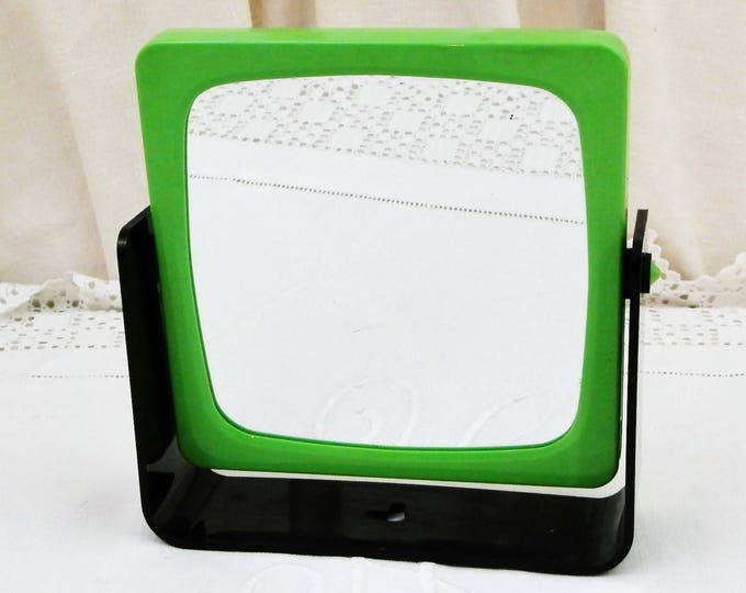 Vintage 1980s Swivel Make Up Vanity Mirror Double Sided with Green and Black Frame Free Standing or Wall Mounted, Bathroom Accessory