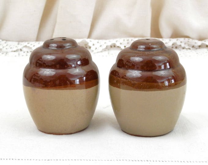 Vintage 1970s Country Brown French Ceramic Salt and Pepper Shaker Set, Farmhouse Pot Bellied Cruet Set from France in Brown Glazed Pottery