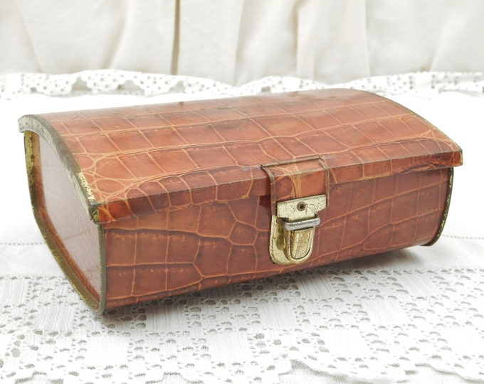 Vintage French Metal Fake Crocodile Skin Tin with Buckle, Cote D'Or Chocolate Promotional Suitcase Box with Animal Pattern from France