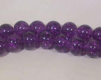10 glass Crackle beads purple 8mm