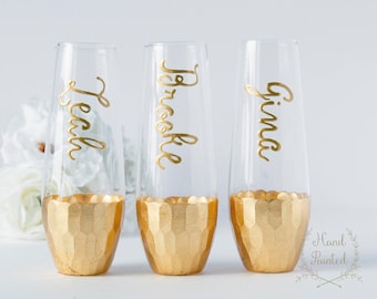 Personalized Champagne Flutes, Stemless Champagne Flutes Personalized, Bridesmaid Champagne Glasses, Stemless Champagne Flutes, Bridesmaid