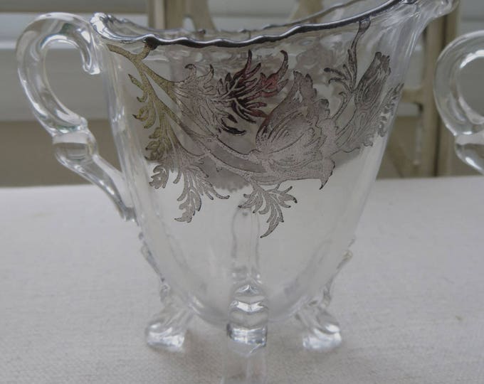 Antique Sugar and Creamer, Footed Sterling Overlay, Elegant Table, Easter Brunch, Tea Party
