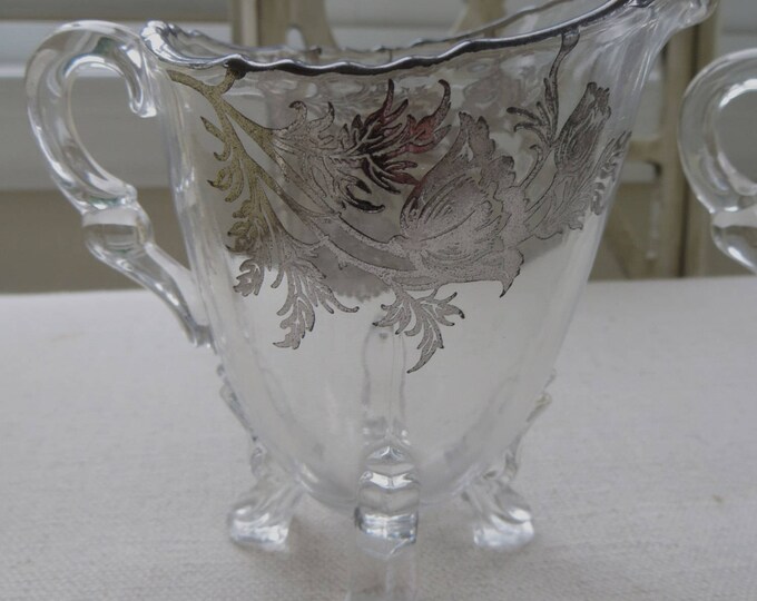 Antique Sugar and Creamer, Footed Sterling Overlay, Elegant Tea