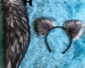 Wolf Ears Headband fluffy and Wolf Tail very fluffy 16 " long. For the Big Bad Wolf or She Wolf !