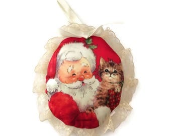 Giordano Santa Claus Christmas Ornament, kitten Christmas ornament, vintage tree ornaments, cloth ornament