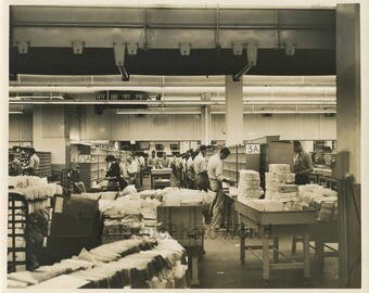 Post office mail sorting facility workers antique photo