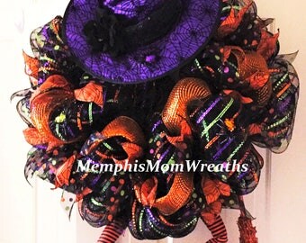 Witch Deco Mesh Wreath - Witch Wreath - Witch Legs - Witch Hat - Halloween Deco Mesh Wreath - Halloween Wreath
