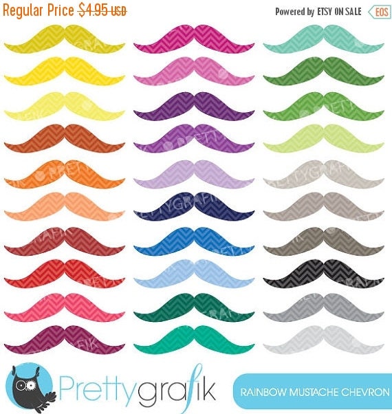 80% OFF SALE Rainbow Moustache and Mustache clipart commercial use, vector graphics, digital clip art, digital images - CL563 Il_570xn