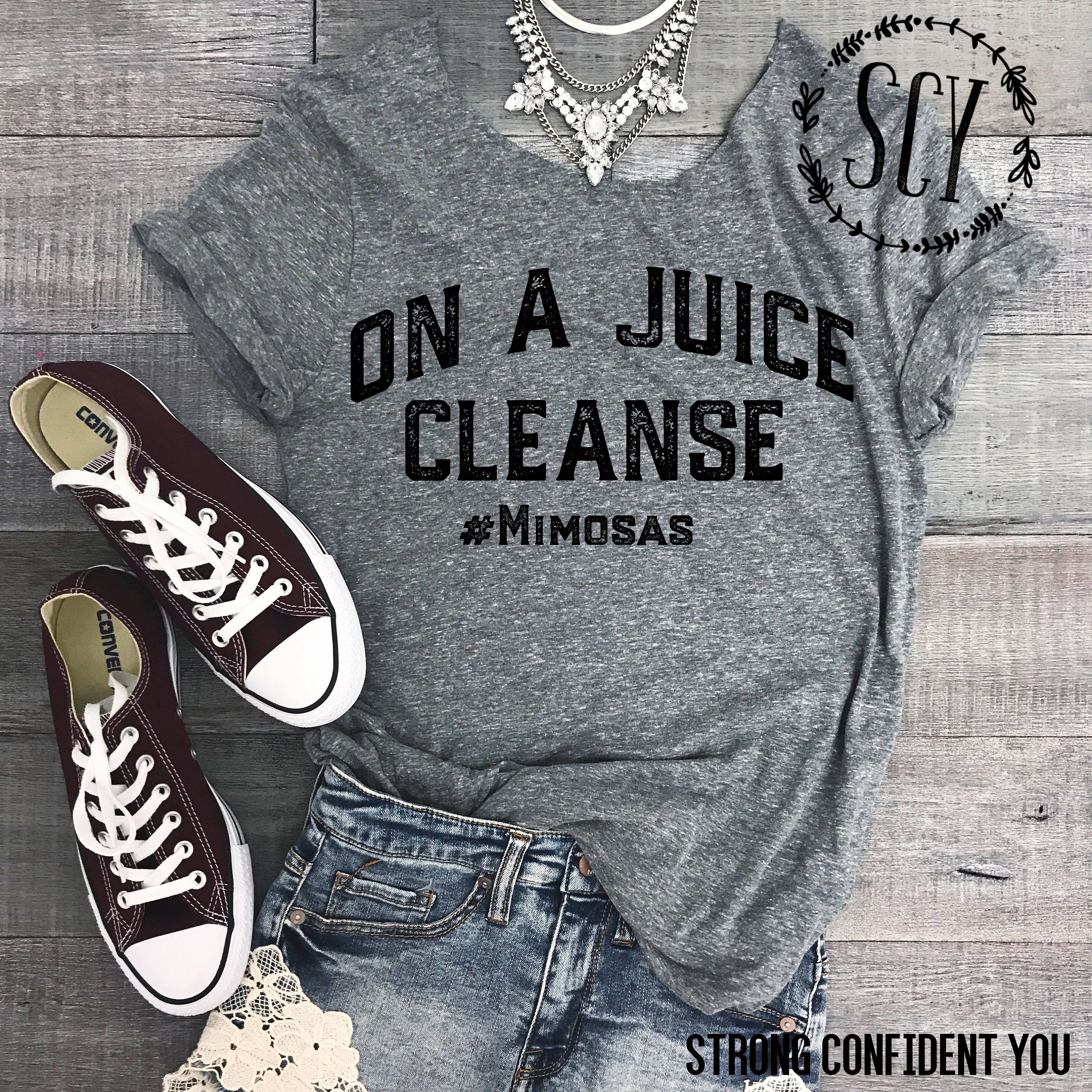 On A Juice Cleanse #Mimosas - Brunch Shirt - Raw Edge Triblend Tee - Off Shoulder Tee Shirt - Funny Graphic Tee - Yoga Tee