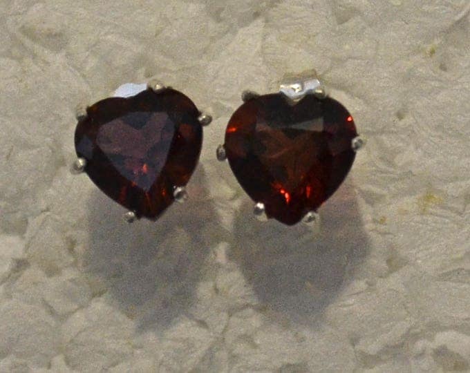 Garnet Studs, 8mm Heart , Natural, Set in Sterling Silver E1128