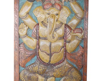 Barn Door Vintage Hand Carved Sarp(snake) Ganapati  Panel Zen Yoga Meditation Decor