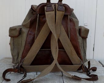 Lafuma rucksack vintage Lafuma backpack leather backed rucksack sac a dos vintage travel bag military rucksack French Lafuma walkers gift