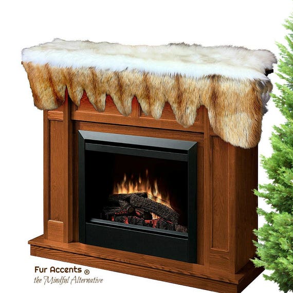 Plush Faux Fur Fireplace Mantle Scarf-Brown Stripe Fox Pieced