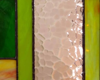 Wall Tableau stained glass iridescent "Tiffany" - Purple, green, beige and transparent glasses