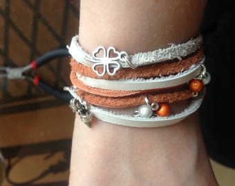 Spring orange/white leather bracelet