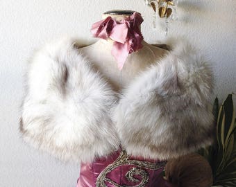 Vintage fox fur stole real fur wrap glam party collar wedding bridal scarf cape shrug shabby display