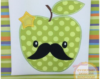 Apple with Mustache Machine Embroidery Applique Design