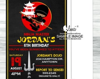 African American Ninja Birthday Invitation, Warrior Birthday Invitation- Digital File or Printed