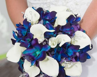 Rebecca's Bridal Bouquet Aqua Hydrangeas Blue Violet