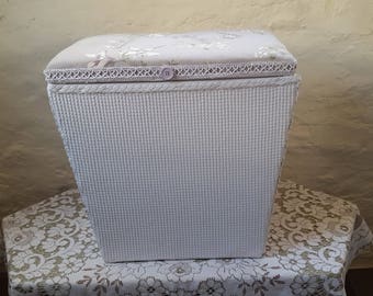 Refurbished Lloyd Loom Style Linen / Laundry Basket / Ottoman