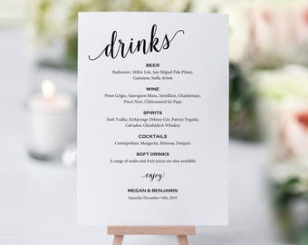 Bar Menu Sign, Wedding Bar Sign, Bar Sign, Wedding Bar Menu Printable, Drink Menu, Wedding Sign, PDF Instant Download, MM01-1