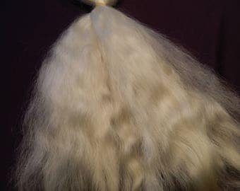 Long, white, combed mohair. Soft, silky, 12" + combed locks are wavy and bright white. Gorgeous locks for doll hair. STARq-A-C