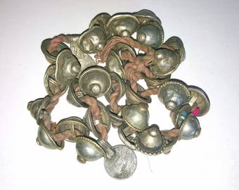 30 Small Tribal Dome Turkomen Tribal Buttons on Salvaged Textile Strand with Kuchi Coins: DIY Tribal Fusion Belly Dance Costume Supply