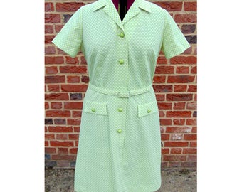 Vintage 60s Dress/Scooter Dress/Mod Dress/Lime Green/Sixties Dress/Spotted Dress/Dollybird Dress/1960s Dress/Vintage Dress/UK 16