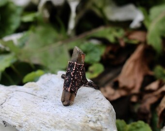 Smokey Quartz Copper Ring Size 8 3/4