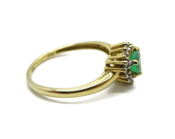 Emerald & Diamond Ring, 14K Gold Colombian Emerald, Trillion Cut, 0.50 Carat, Vintage Jewellery, Gift for Her, Size 7