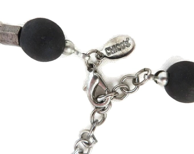 CHICO'S Pendant Necklace, Vintage Chunky Tribal Style, Boho Beaded Silver Tone Pendant Choker Necklace