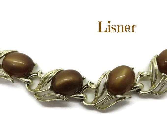 Vintage Lisner Moonglow Bracelet, Gold Tone Brown Moonglow Bracelet, Signed Designer Jewelry
