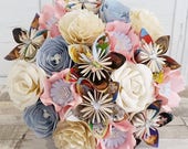 Paper Flower wedding bridal bouquet alternative pretty vintage cute pale baby pink blush blue Disney Princess book bouquet