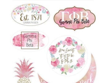 Sorority Water Color Vinyl Stickers (shown in Gamma Phi Beta)