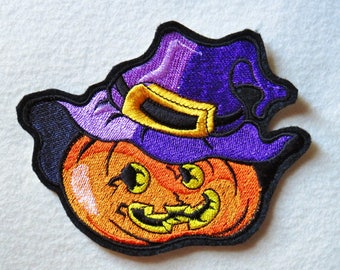 Jack O Lantern Pumpkin Witch Iron On Patch, Halloween Iron On Patch, Pumpkin Patch, Witch Patch, Iron On Patch