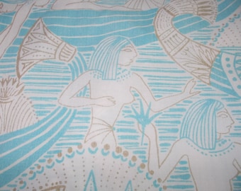 Vintage Bed Sheet Set Fitted sheet with Flat 1980s Egyptian Theme Blue and Gold Full/Double Size