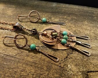 Necklace and Earrings Set, Copper Earrings and Necklace Set, Boho Jewelry Set