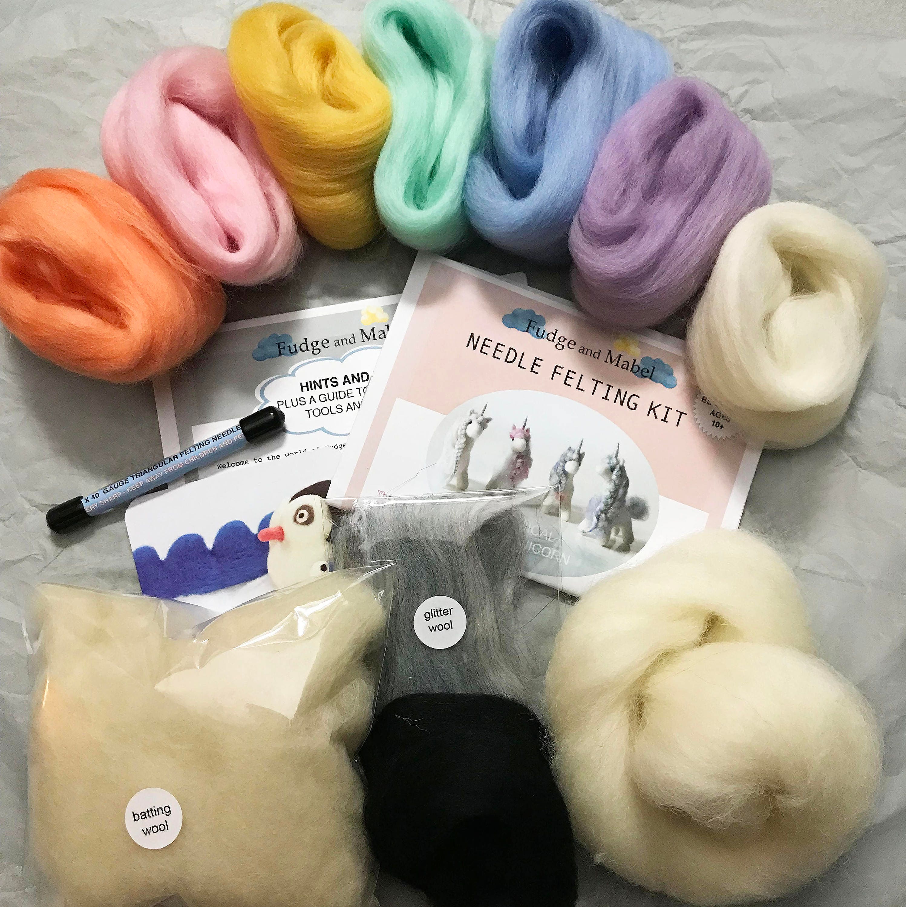 Baby unicorn beginners needle felting kit with extra supplies, British