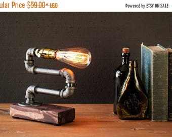 30% OFF SALE Industrial Lighting - Steampunk Lamp - Table Lamp - Edison Light - Vintage Light - Pipe Lamp - Bedside Lamp - Rustic Lighting -
