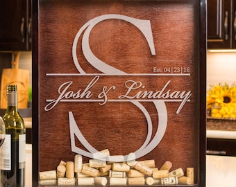 Wedding Guest Book Alternative, Wine Cork Holder, Wedding Shadow Box Guest Book, Unity Sand Box, Personalized Gift, Monogram Cork Holder