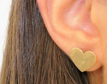 Heart Stud Earrings, Heart Studs, Gold Plated Stud Earrings, Heart Post Earrings, Statement Studs, Stud Earrings Gold, Gift For Her
