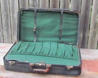 Antique 1800's Black Cowhide Leather Suitcase