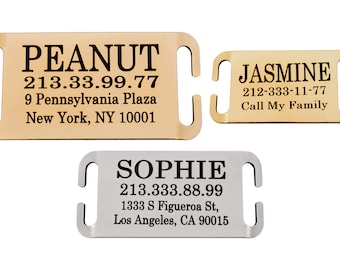 Slide On Dog Tag Personalized Pet ID Collar Slider Name Custom Engraving 24K Gold Plated Brass Steel