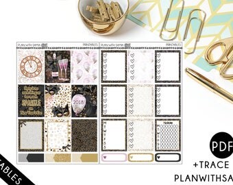 New Year/ New Year's Eve/ 2018 Planner Printable Stickers for Erin Condren and A5 planners