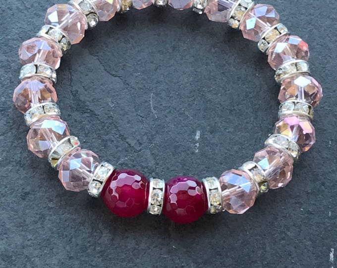 Pink Bracelet, Agate bracelet, stretching bracelet, pink stretching jewelry, agate pink bracelet