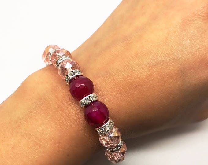 Pink Bracelet, Agate bracelet, stretching bracelet, pink stretching jewelry, agate pink bracelet